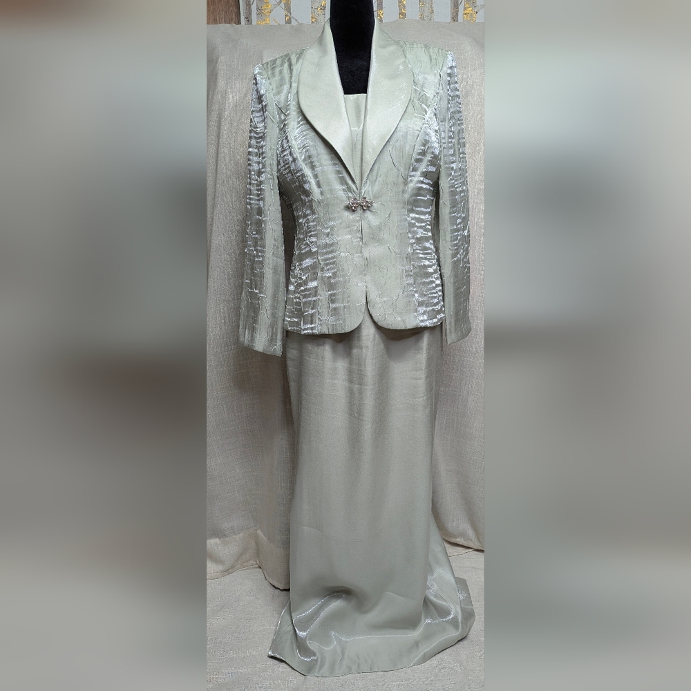 Alex Evenings Light Green Silver Jacket Maxi Dress Set Mother of Bride 6